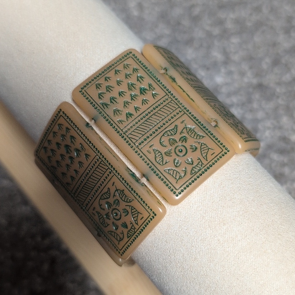 Tan and Green Patterned Bracelet - Picture 2 of 3